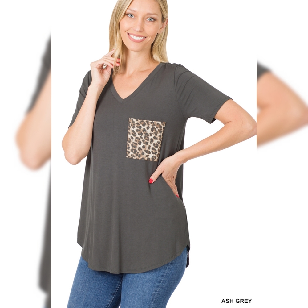 Zenana Leopard Pocket Top